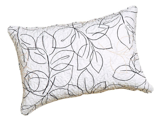 Abstract Leaf Line Art Foliage White Grey Black Gold Pillow Shams