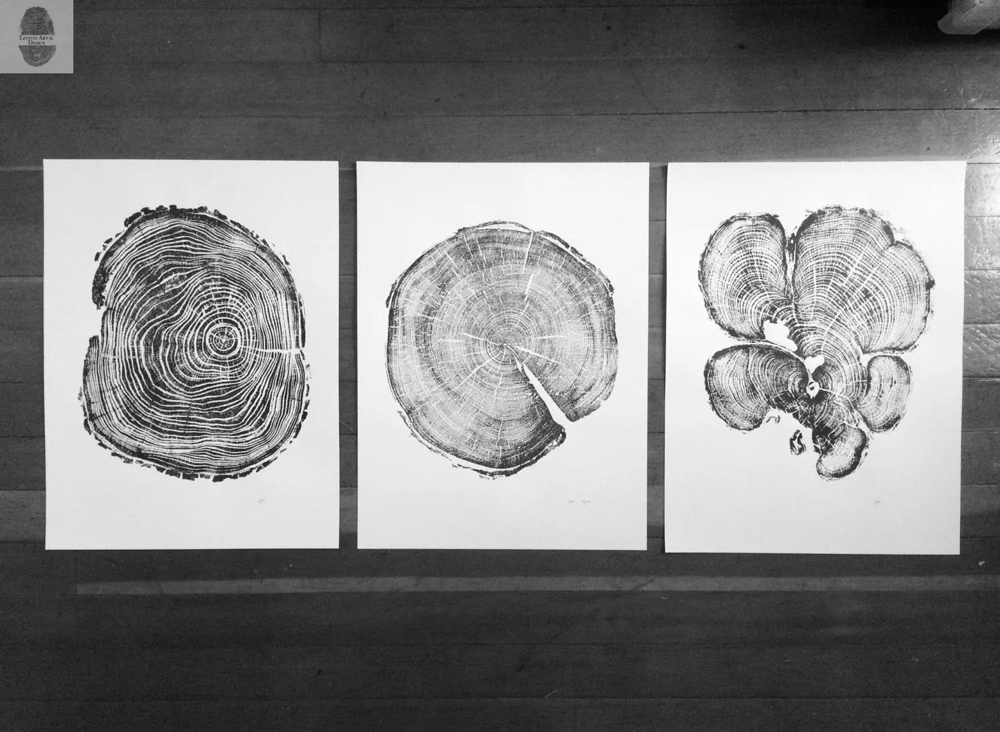 Three Panel Tree Blocks, Woodcut print, Signed Original