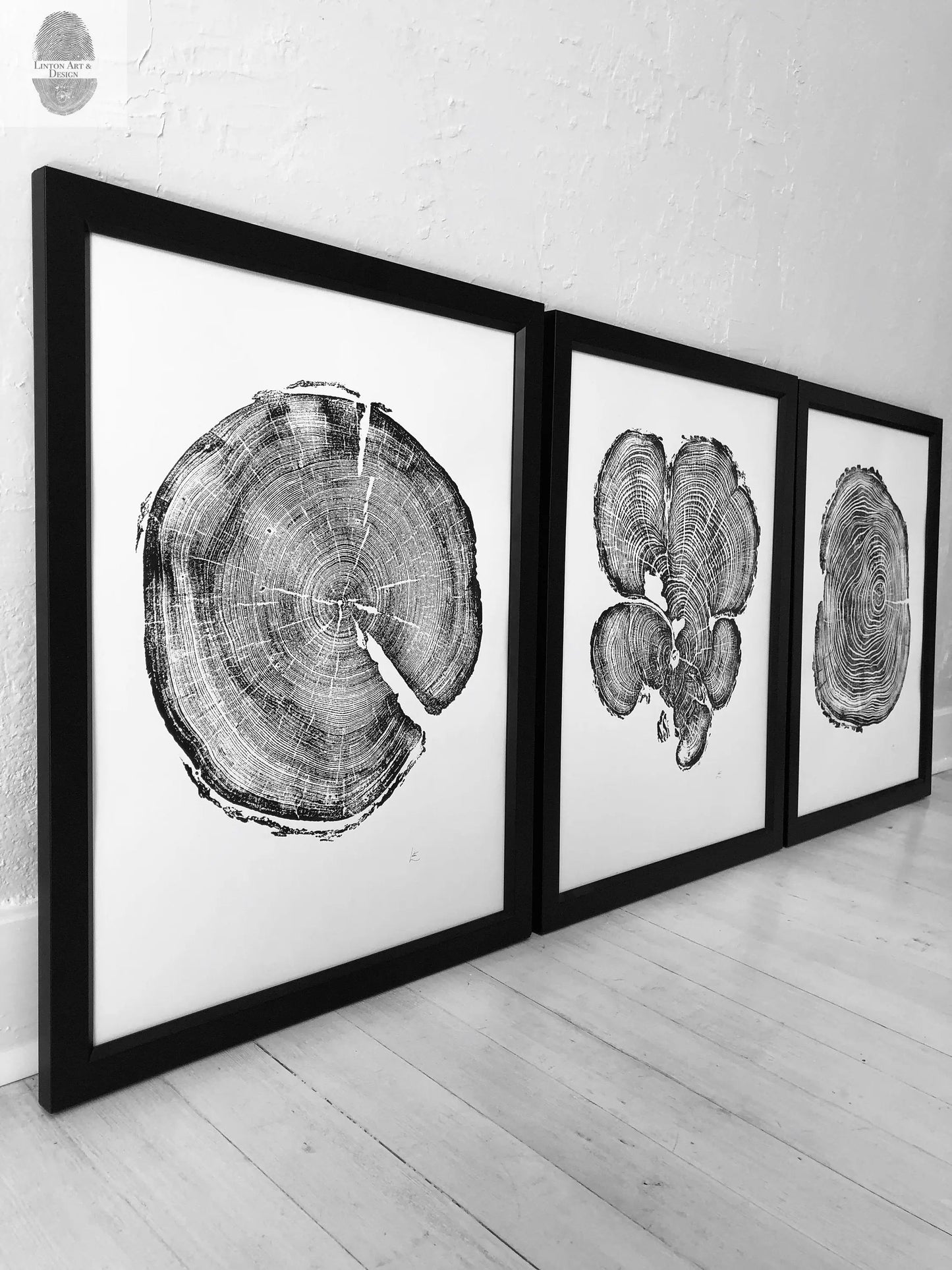 Three Panel Tree Blocks, Woodcut print, Signed Original