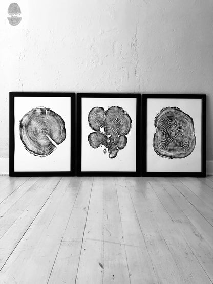 Three Panel Tree Blocks, Woodcut print, Signed Original