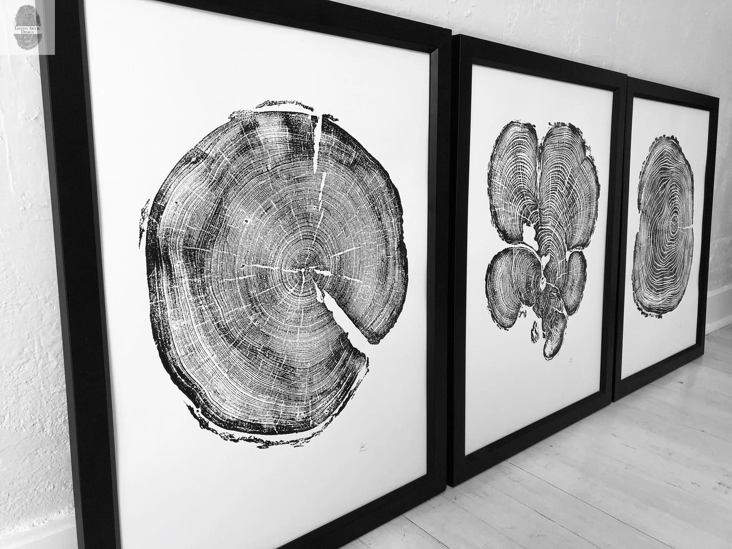 Three Panel Tree Blocks, Woodcut print, Signed Original