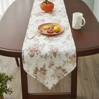 Cottage Floral Roses Quilted Cotton Dining Table Runner