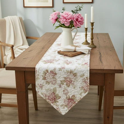 Cottage Floral Roses Quilted Cotton Dining Table Runner