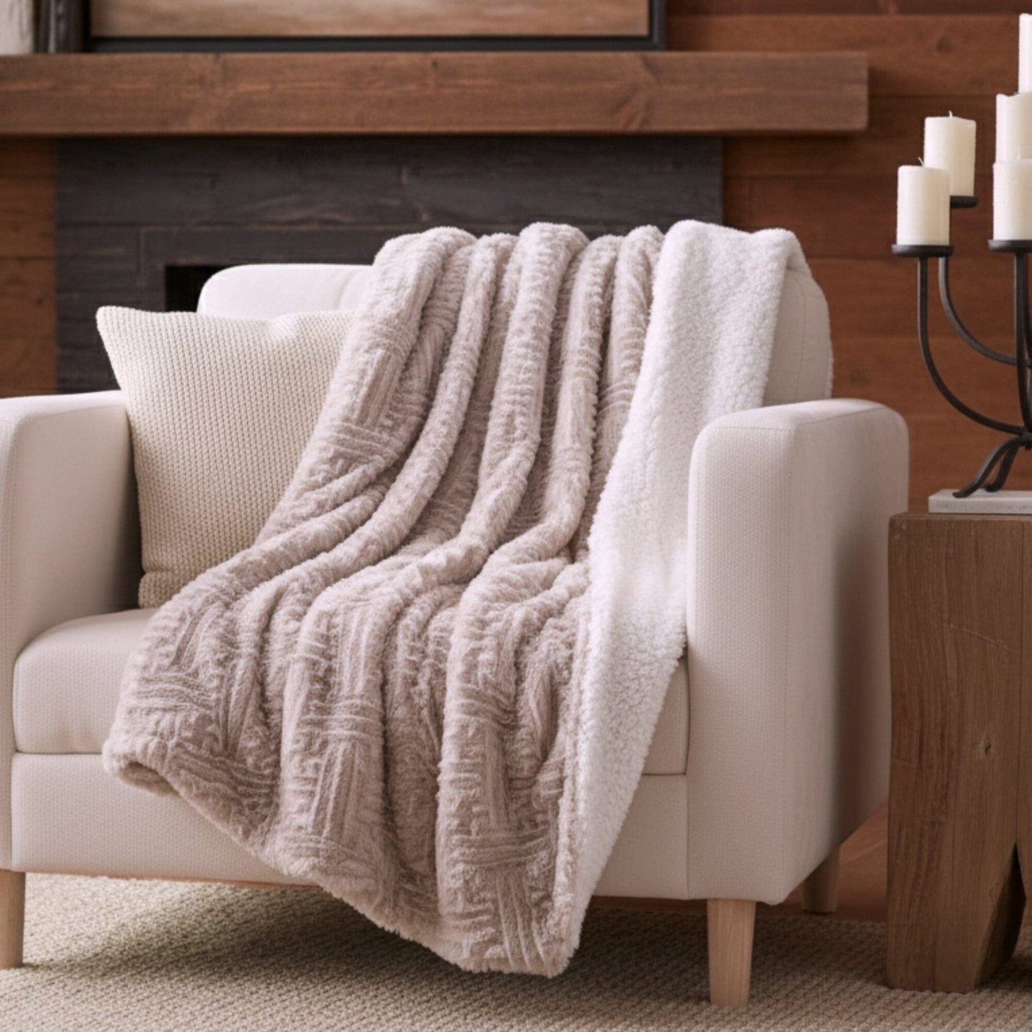 Lavender Grey Faux Fur Sherpa Throw Blanket