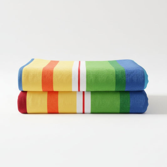 Striped Rainbow Reversible Plush Flannel Fleece Throw Blanket