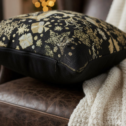 Golden Reindeer Woven Tapestry Throw Pillow Covers 16" x 16"
