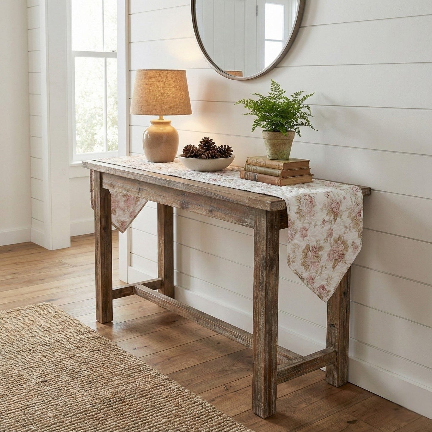 Cottage Floral Roses Quilted Cotton Dining Table Runner