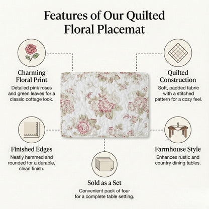 Quilted Cotton Dining Table Placemats 13” x 19”, set 4