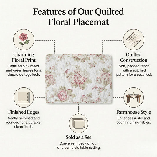 Quilted Cotton Dining Table Placemats 13” x 19”, set 4