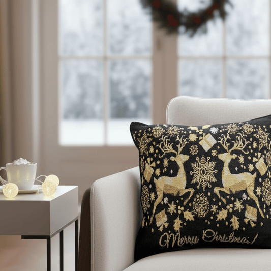 Golden Reindeer Woven Tapestry Throw Pillow Covers 16" x 16"