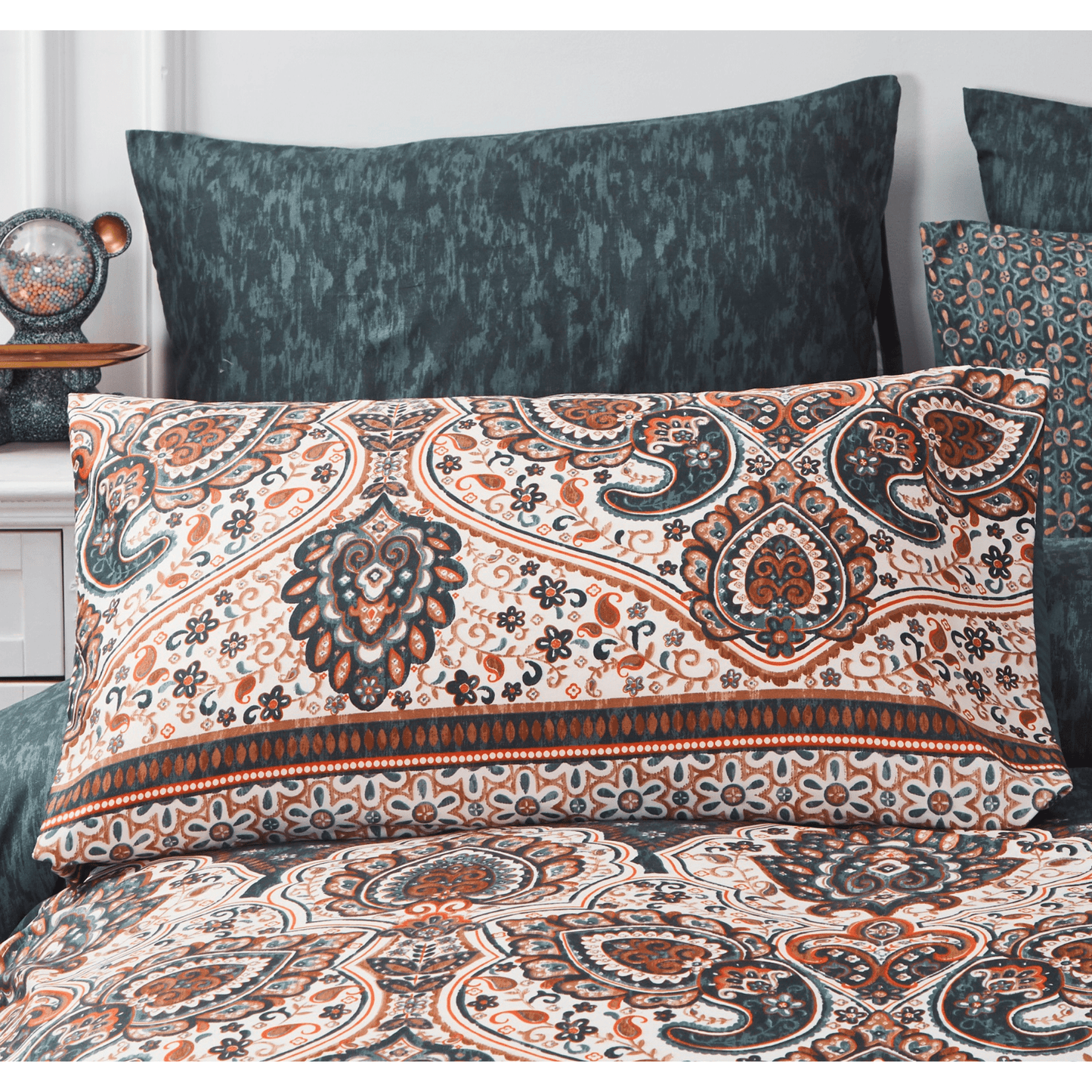 Paisley Mandala Palace Teal Orange Ivory Pillowcases