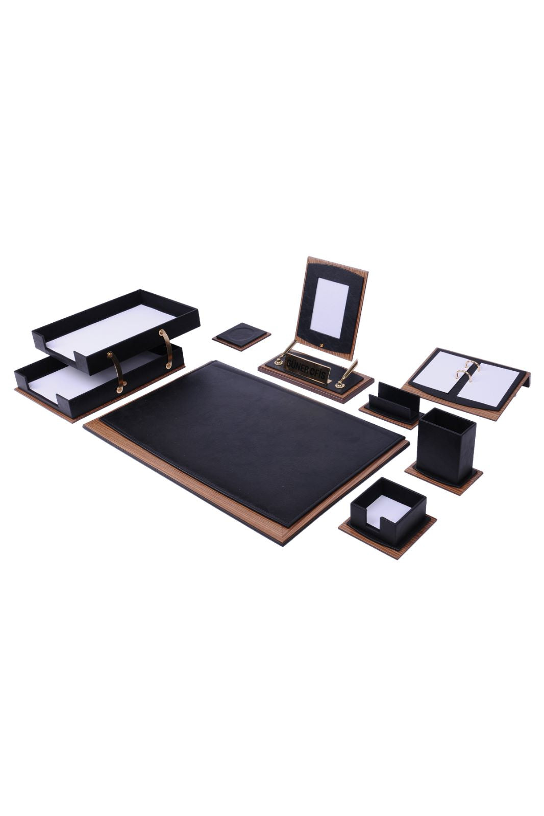 Star Leather & Walnut Desk Set