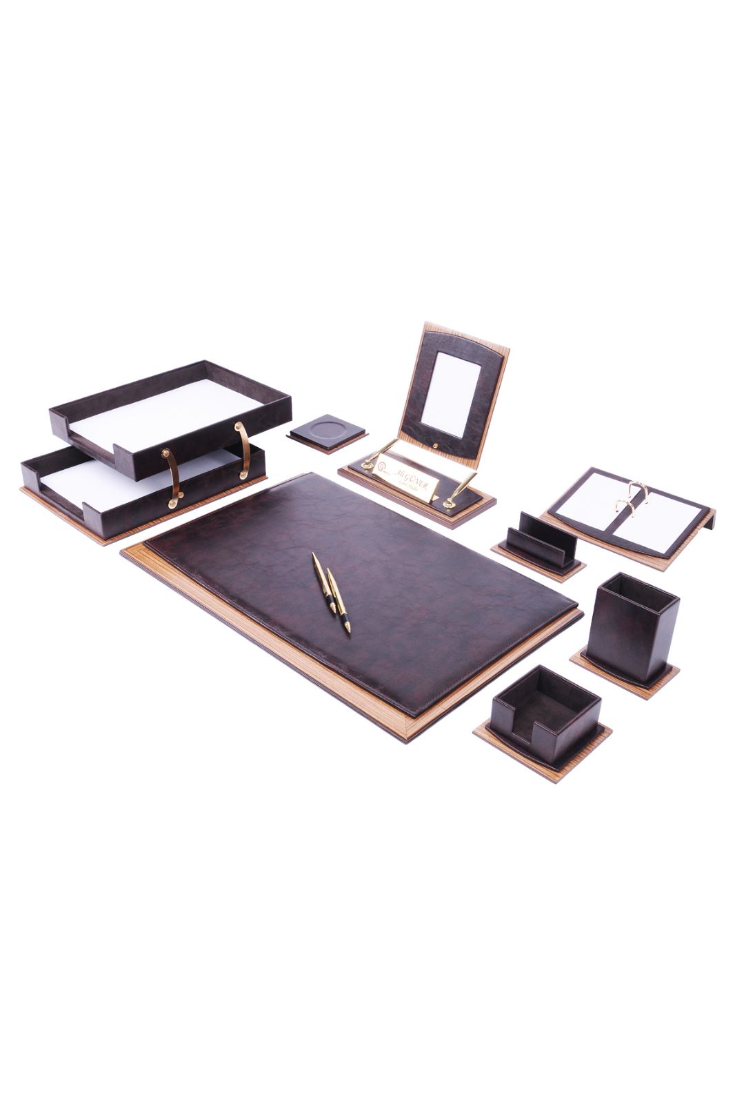 Star Leather & Walnut Desk Set