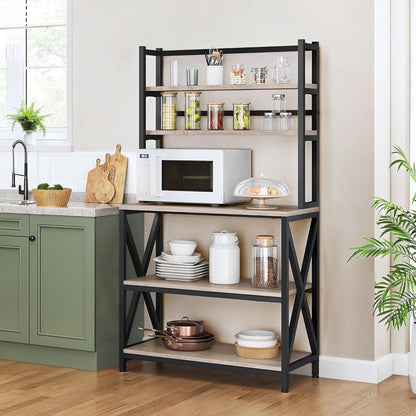 Black Metal/Wood Bakers rack with shelves