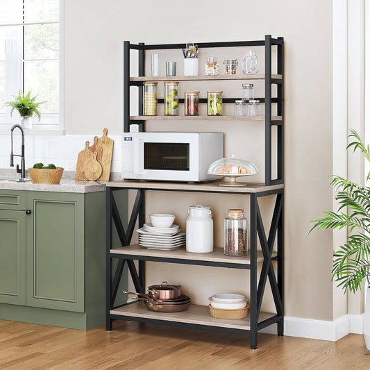 Black Metal/Wood Bakers rack with shelves