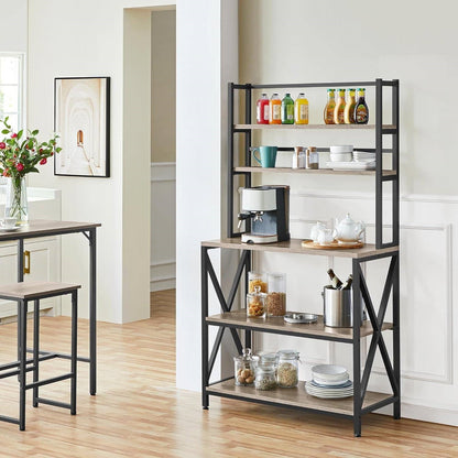 Black Metal/Wood Bakers rack with shelves
