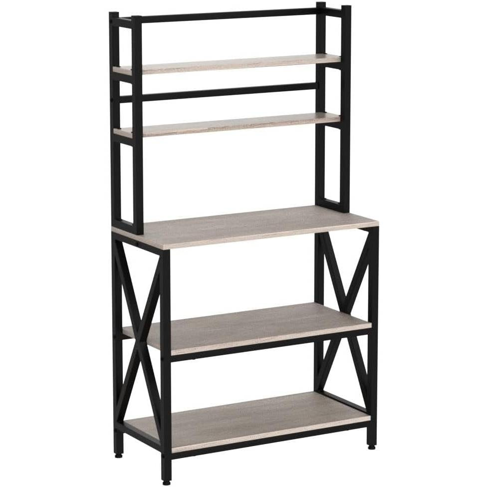 Black Metal/Wood Bakers rack with shelves