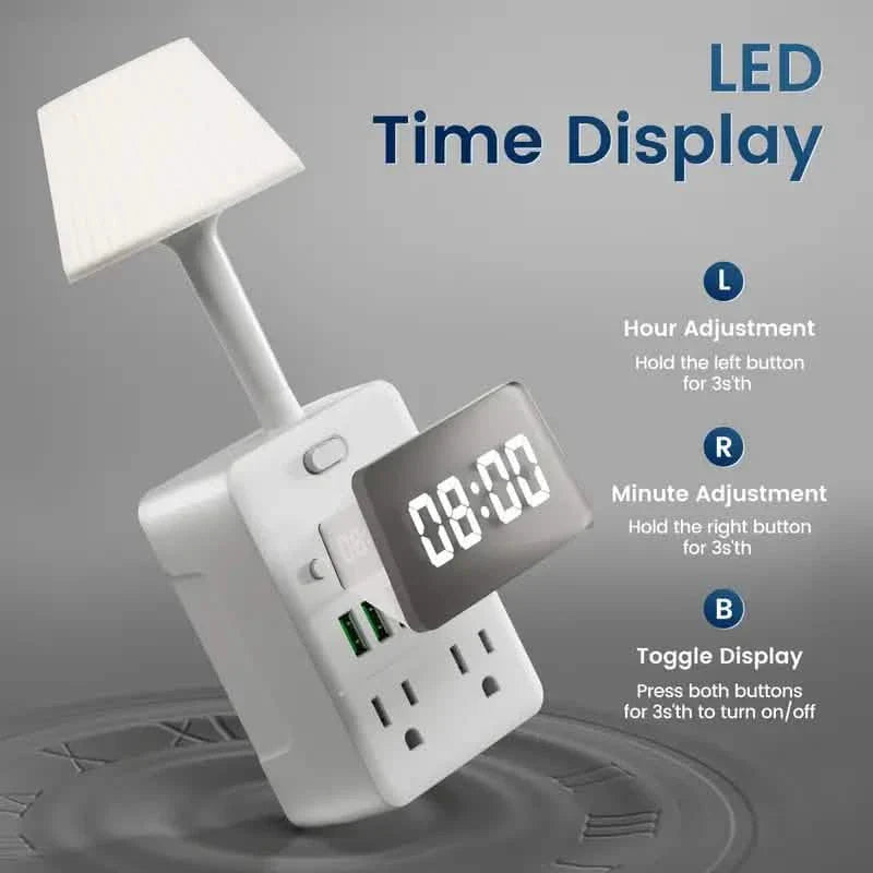 Power Strip with Desk Lamp, Clock, USB & Surge Protection