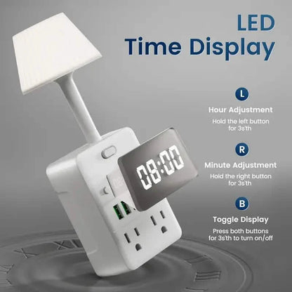 Power Strip with Desk Lamp, Clock, USB & Surge Protection