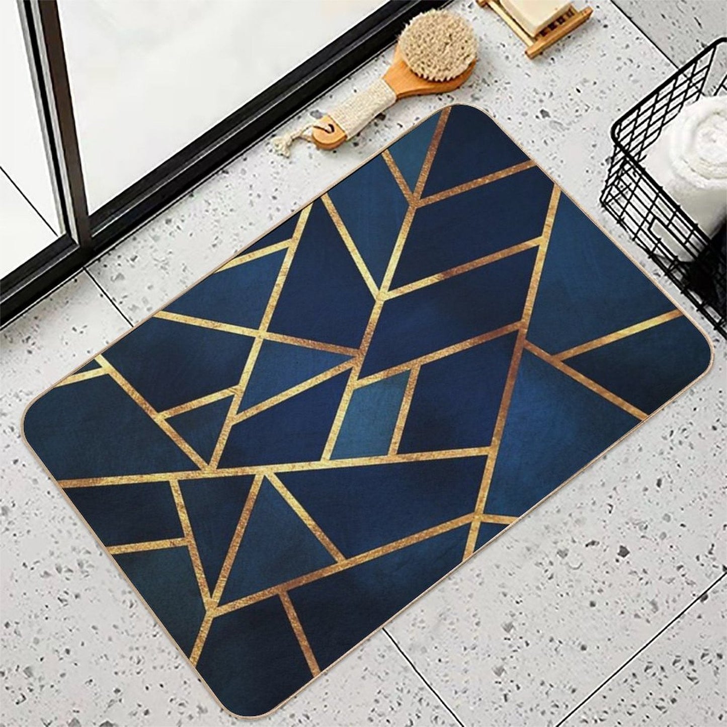 Navy Gold Stone Bath Mat