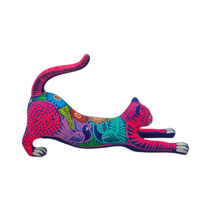 Alebrije Stretching Cat Figurine