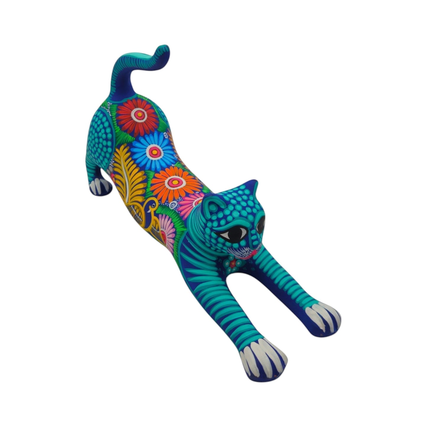 Alebrije Stretching Cat Figurine