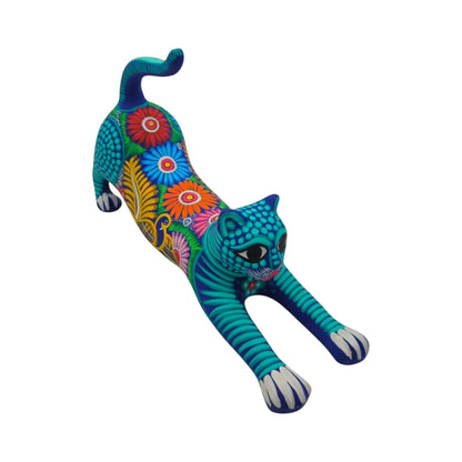 Alebrije Stretching Cat Figurine