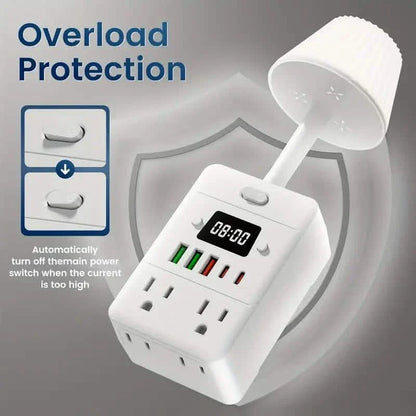 Power Strip with Desk Lamp, Clock, USB & Surge Protection