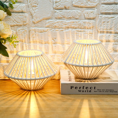 Set of 2 Woven Cotton Rope Table Lamps, Battery operated