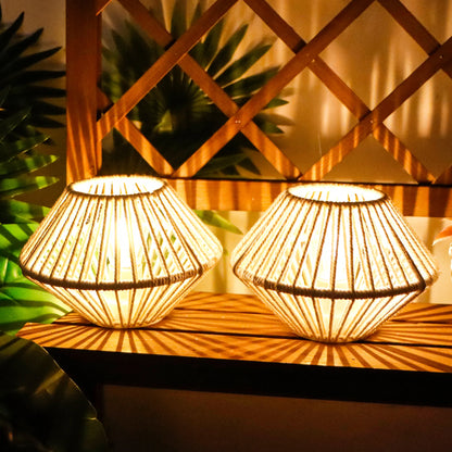 Set of 2 Woven Cotton Rope Table Lamps, Battery operated