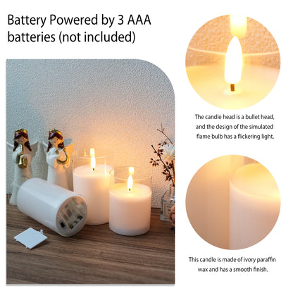 Glass Wax Flameless Effect LED Candles ( Set of 3 )