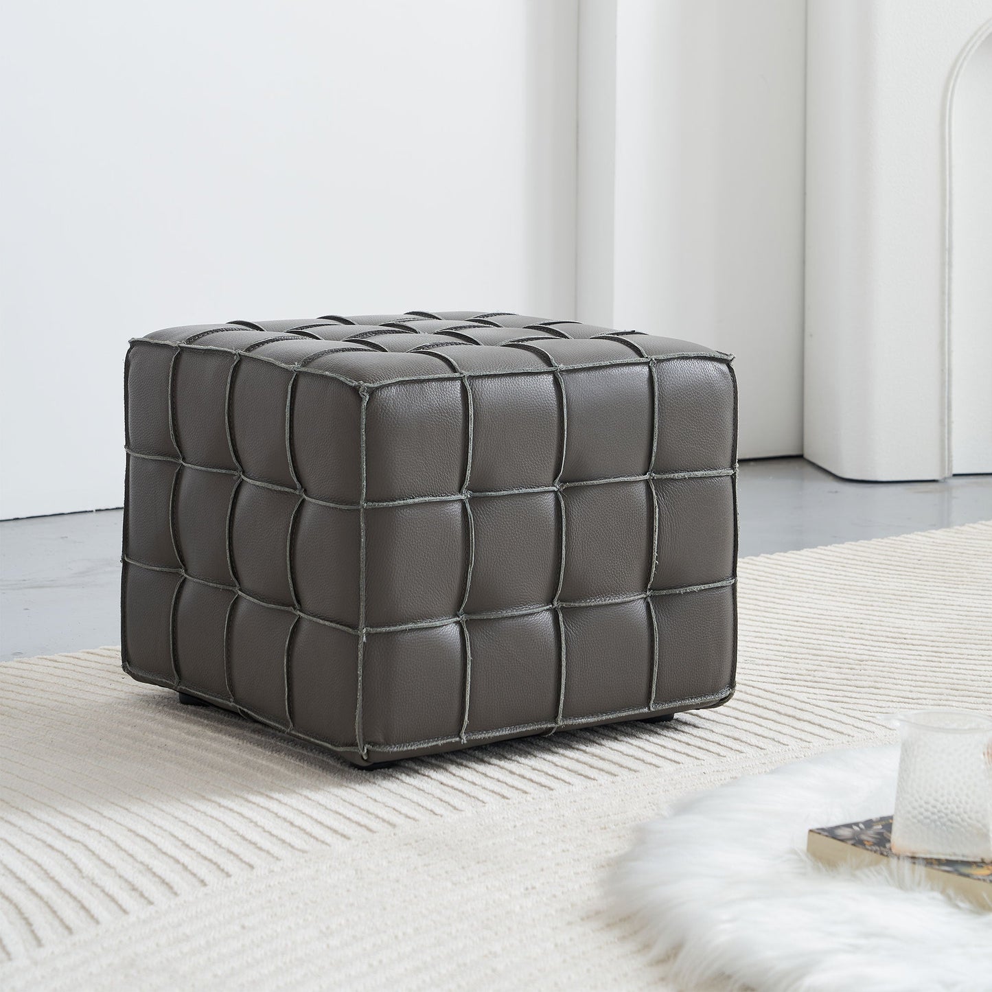 Leather Tufted Square Ottoman/Footstool