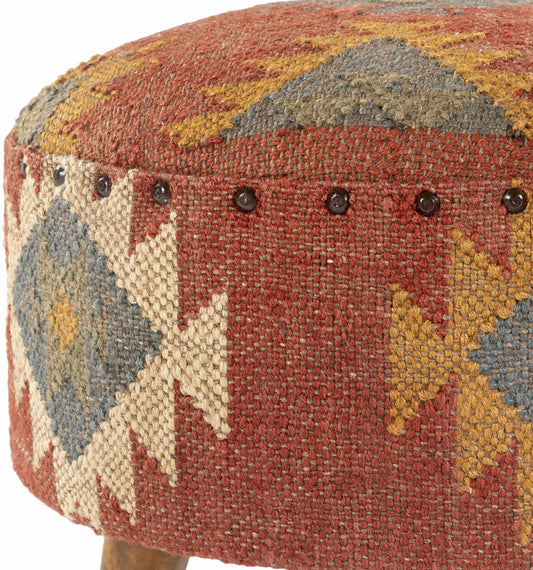 Brick Red Wood Frame Ottoman Stool