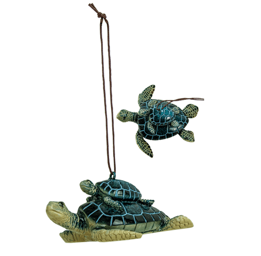 Blue Mother & Baby Sea Turtle Ornament – Resin