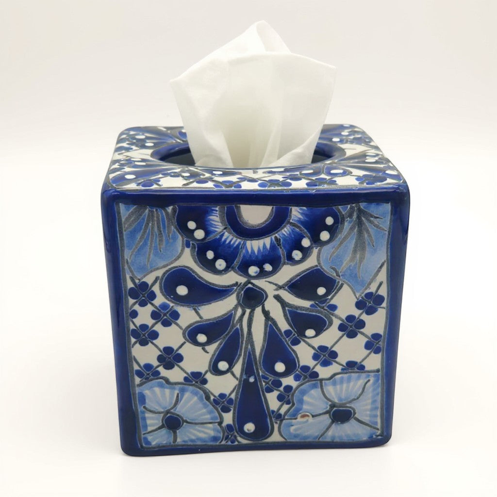 Blue & White Talavera Tissue Box, Handmade