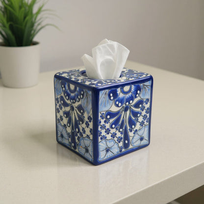 Blue & White Talavera Tissue Box, Handmade