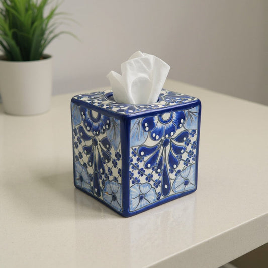 Blue & White Talavera Tissue Box, Handmade