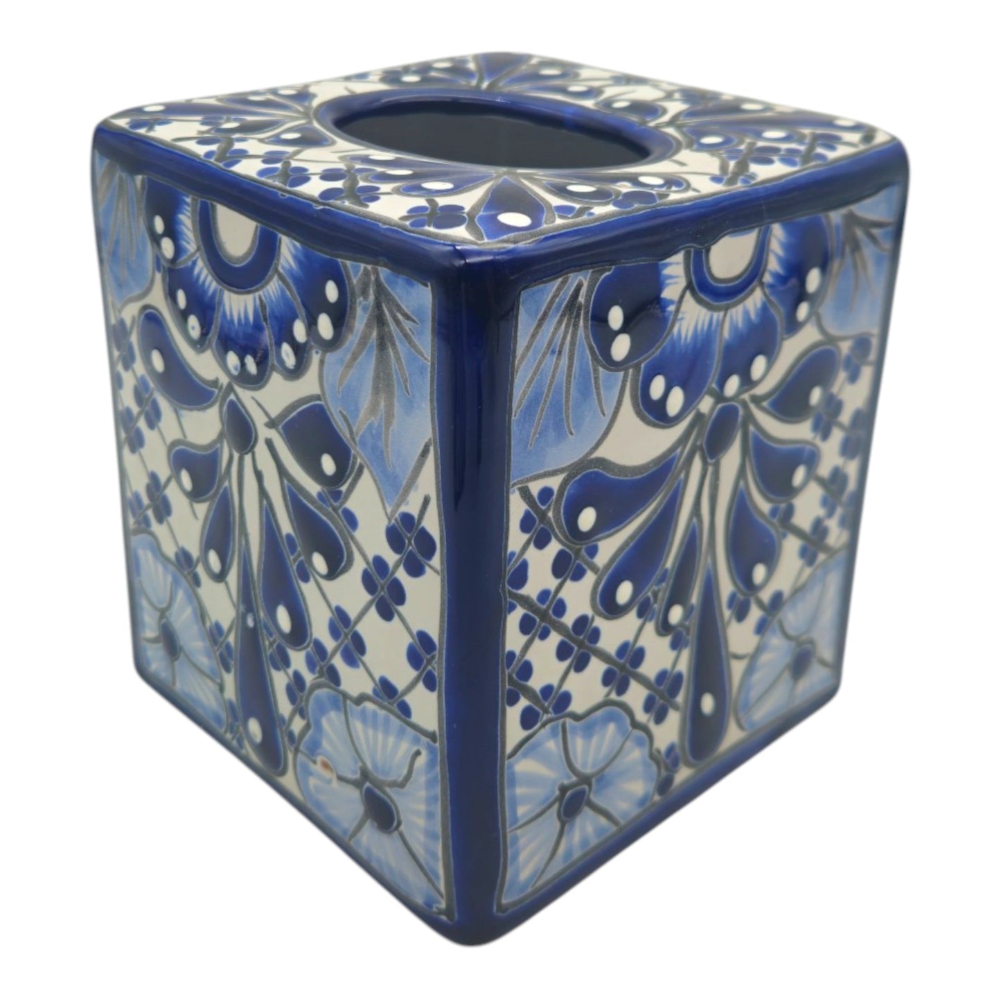 Blue & White Talavera Tissue Box, Handmade