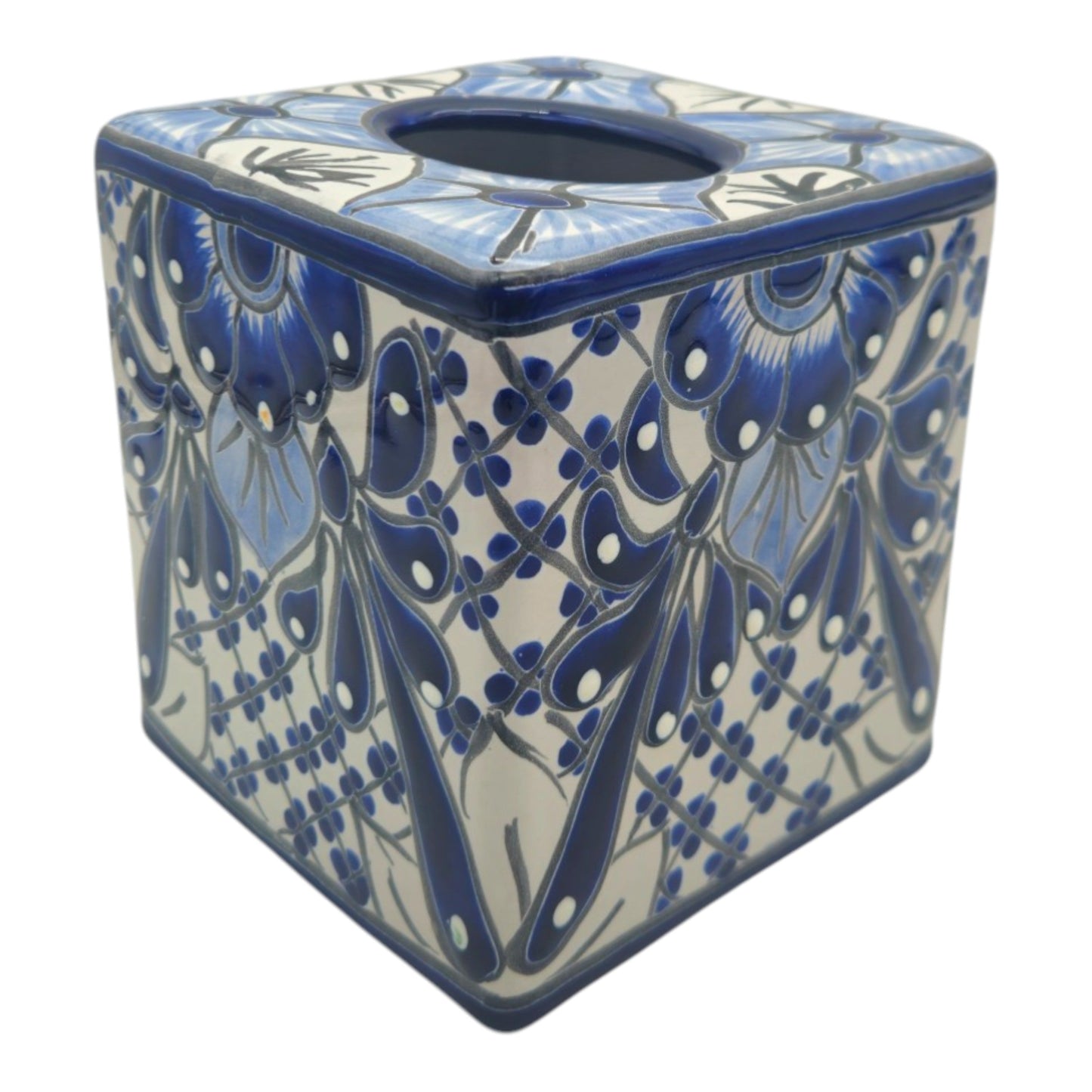 Blue & White Talavera Tissue Box, Handmade