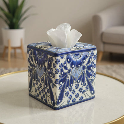 Blue & White Talavera Tissue Box, Handmade