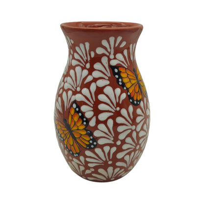 Brown & White Talavera Vase w/ Monarch Butterfly Design