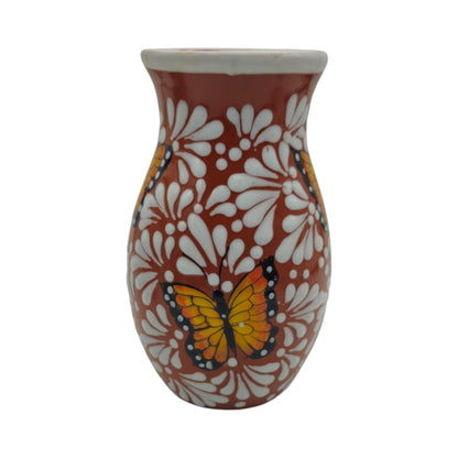 Brown & White Talavera Vase w/ Monarch Butterfly Design