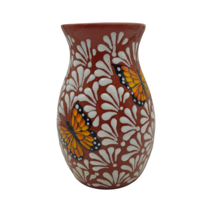 Brown & White Talavera Vase w/ Monarch Butterfly Design