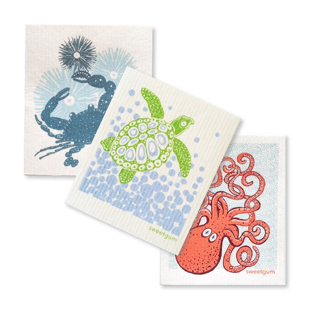 3 Swedish Dishcloths | Sea turtle/ Crab/ Octopus