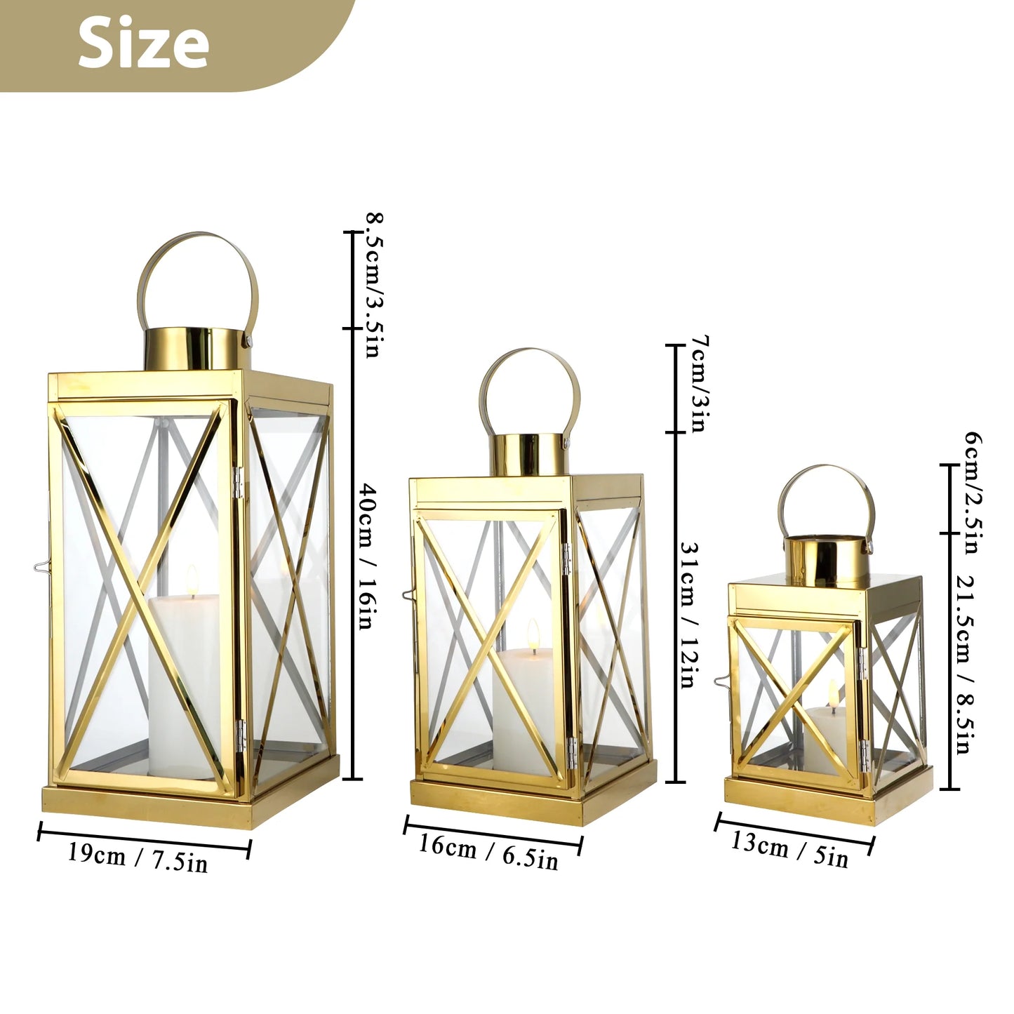 8/12/16 Inch Metal Lanterns Candle Holder