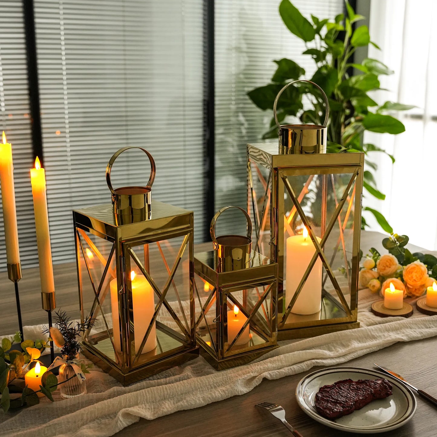 8/12/16 Inch Metal Lanterns Candle Holder