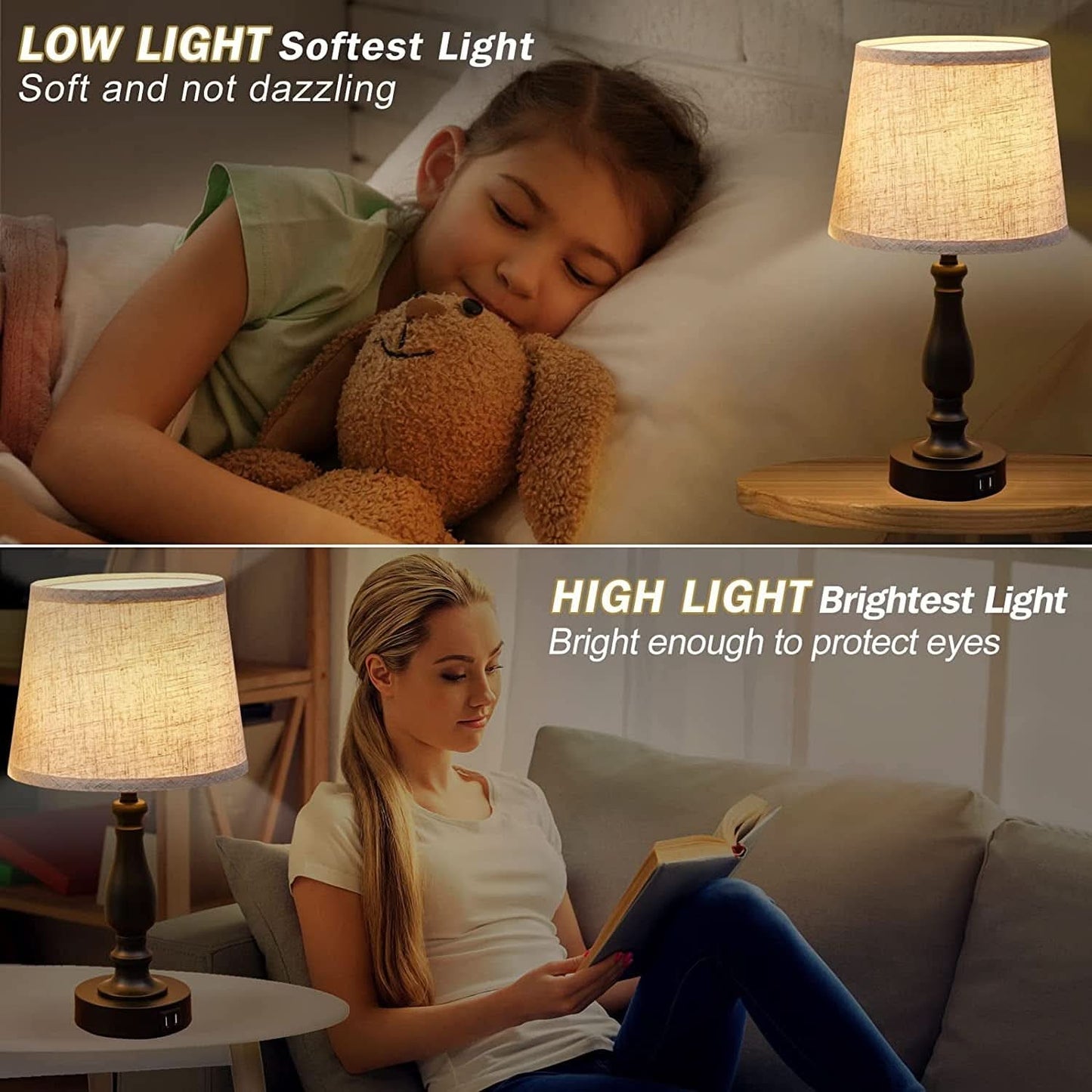 Set of 2 Lamps W/ USB Charging Ports