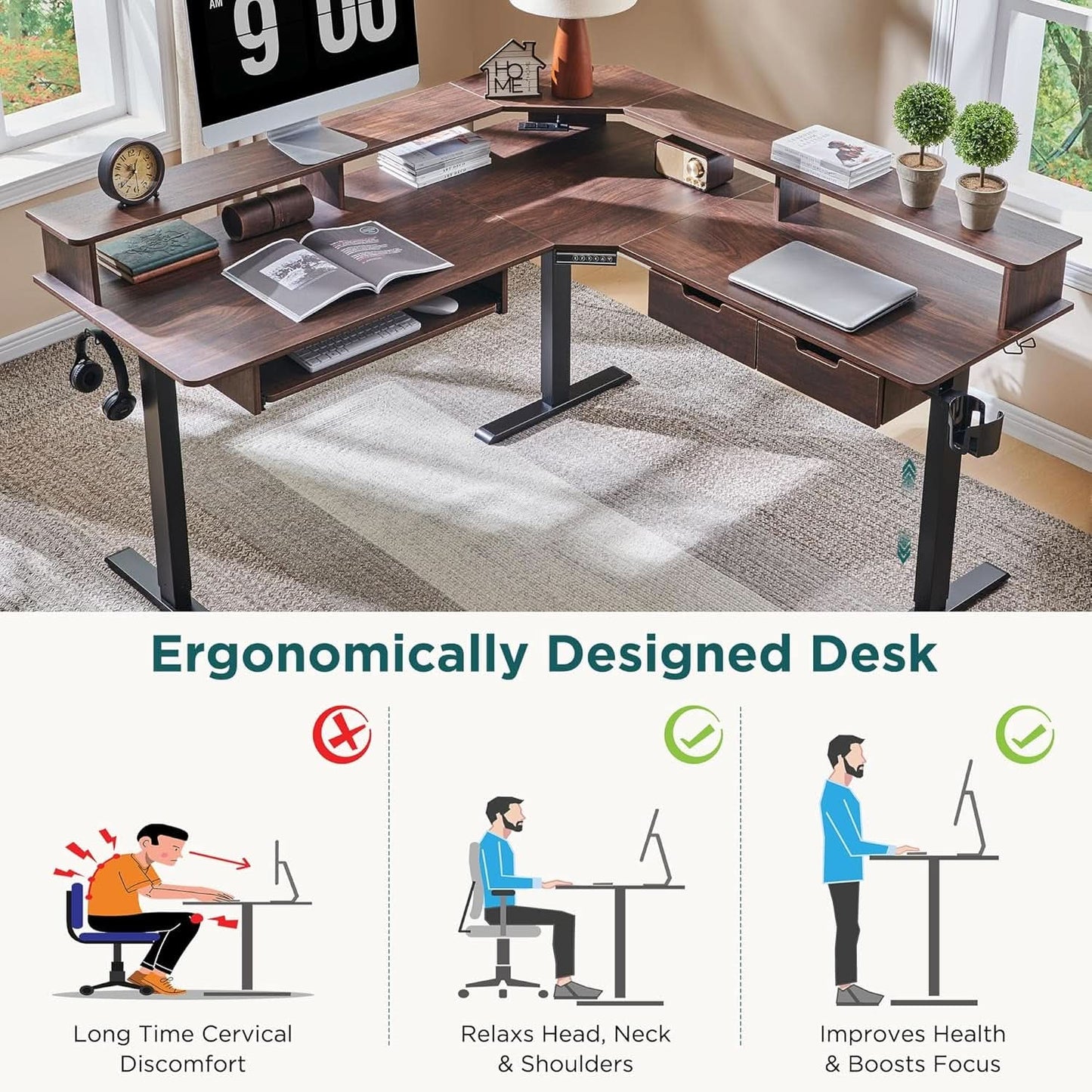 Electric Standing Desk, Dark Walnut