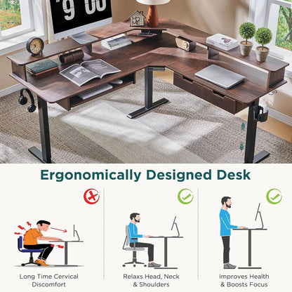 Electric Standing Desk, Dark Walnut
