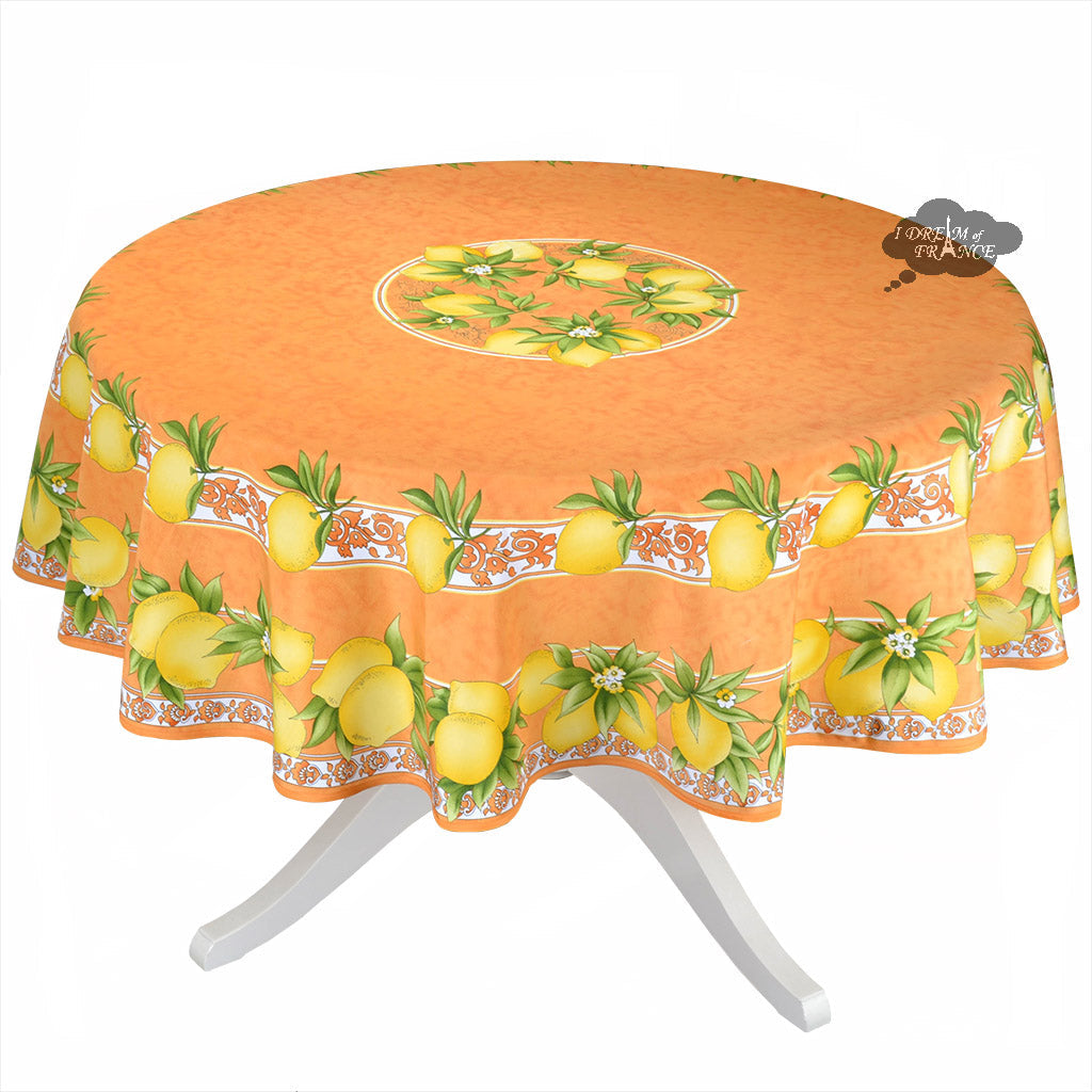French Provencal tablecloth - Polyester - Stain-resistant - 70" round - orange